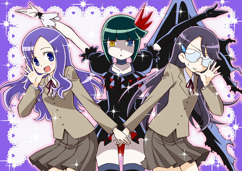 tsukikage yuri, dark precure, and kurumi momoka (precure and 1 more) drawn by yuuma_(skirthike)
