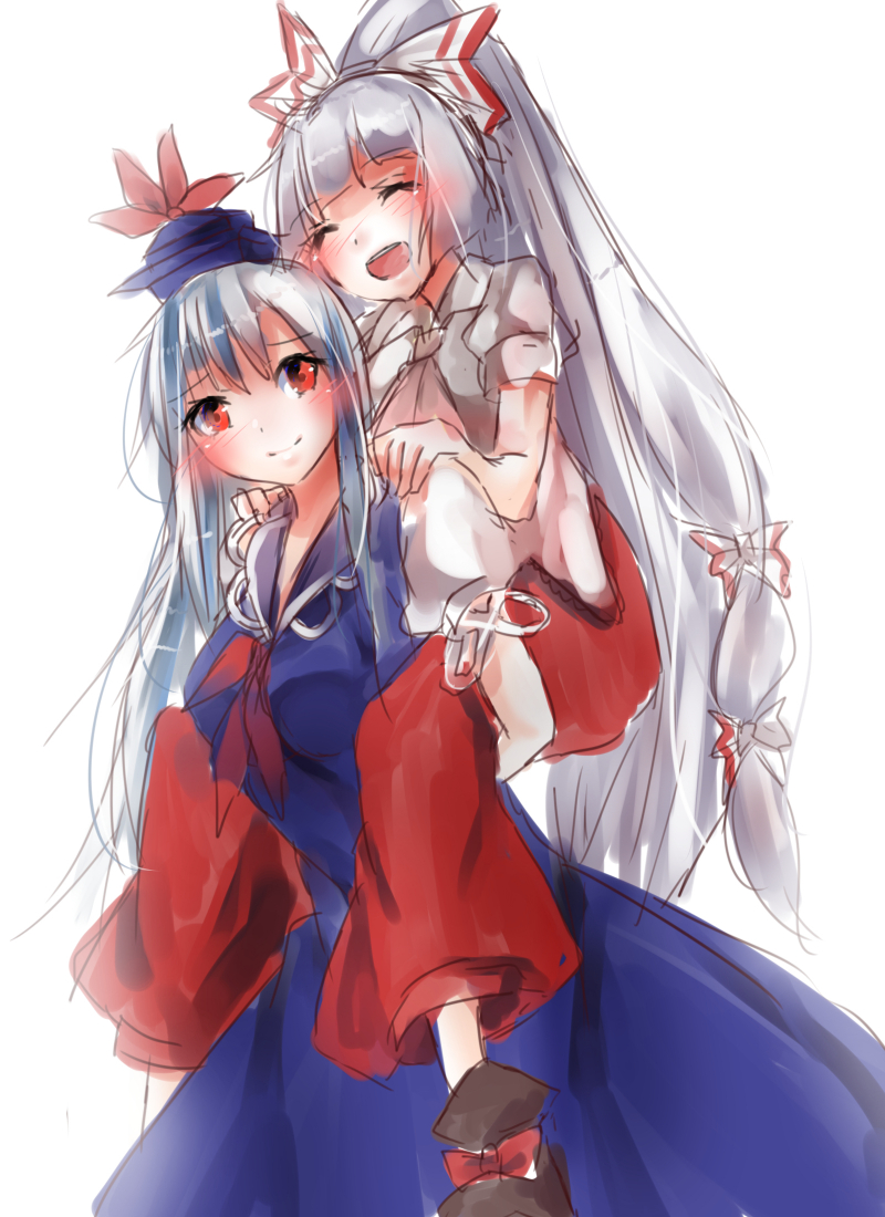 fujiwara no mokou and kamishirasawa keine (touhou) drawn by shiromoru_(yozakura_rety)