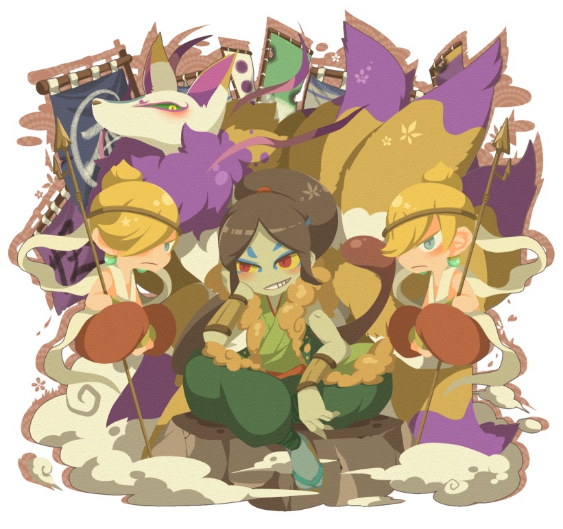 kyuubi, oogama, and hiraishin (youkai watch) drawn by ticktack_chicken