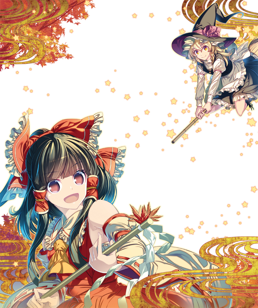hakurei reimu and kirisame marisa (touhou) drawn by zounose