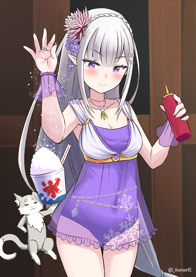 emilia and puck (re:zero kara hajimeru isekai seikatsu and 1 more) drawn by s_(hdru2332)