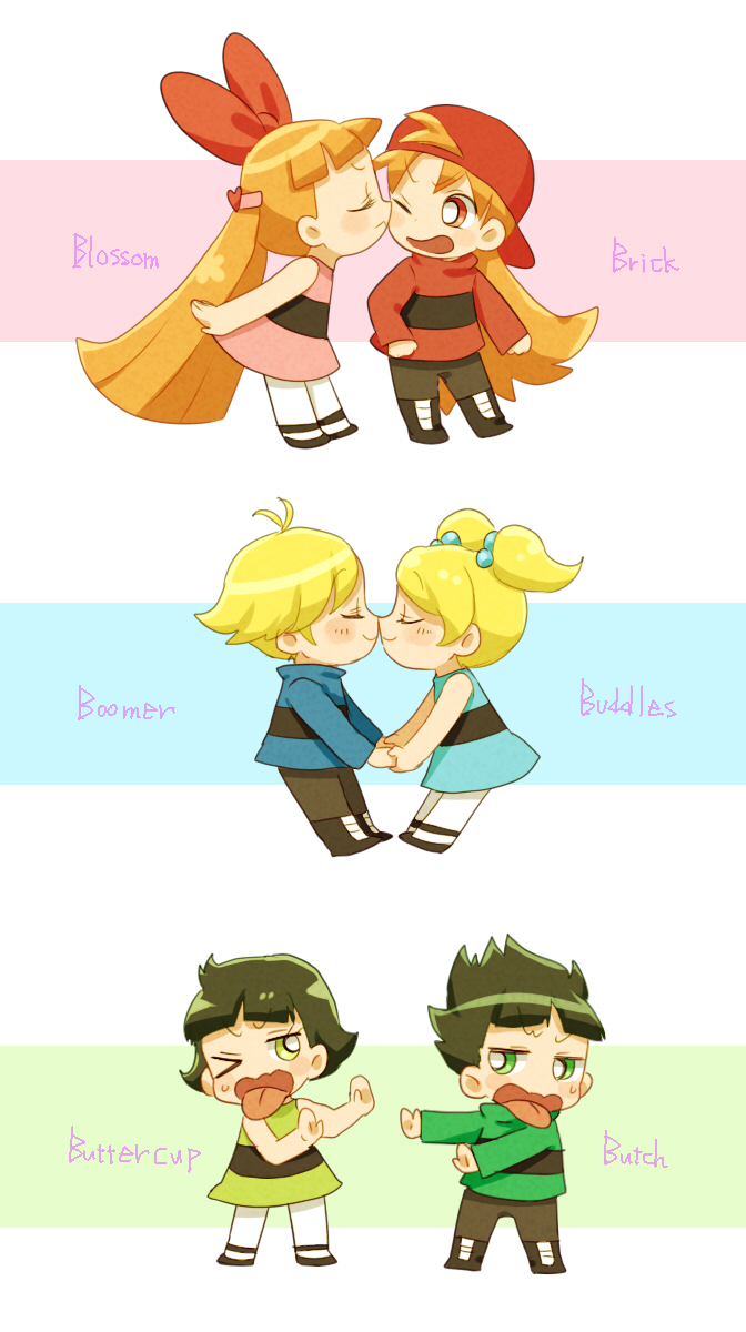 buttercup, blossom, bubbles, brick, boomer, and 1 more (powerpuff girls) drawn by nuntaso