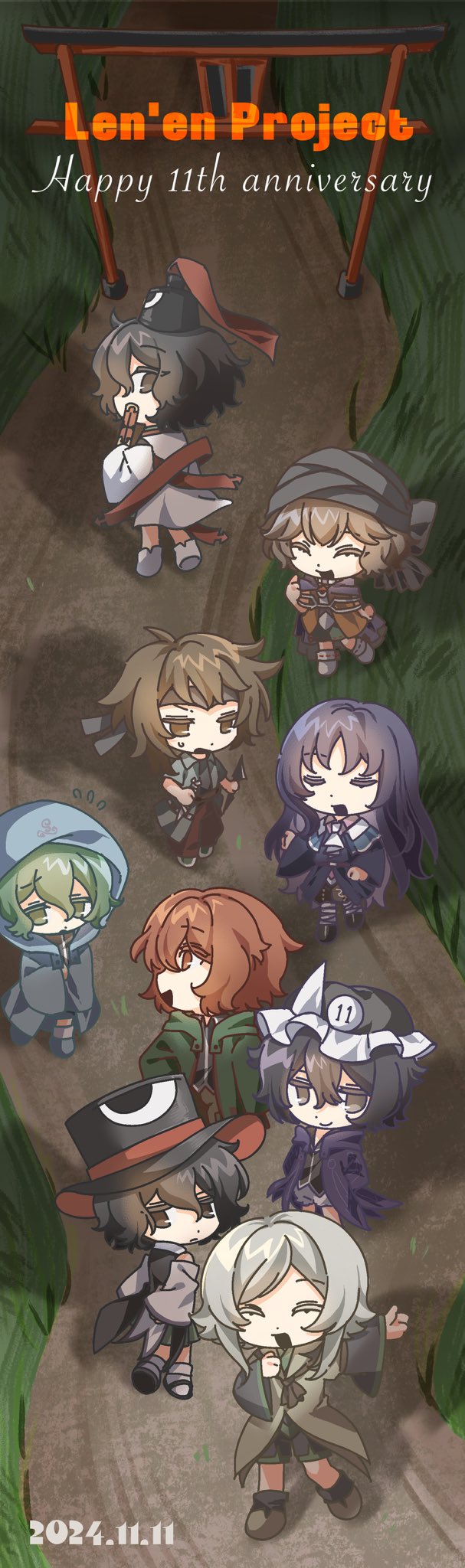 enraku tsubakura, houlen yabusame, senri tsurubami, shitodo kuroji, kuzu suzumi, and 5 more (len'en and 1 more) drawn by xiao_ganju_nailuo