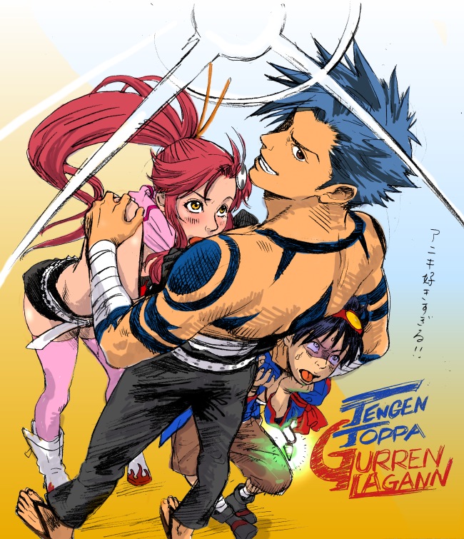 yoko littner, simon, and kamina (tengen toppa gurren lagann) drawn by shimo_(gomoku123)