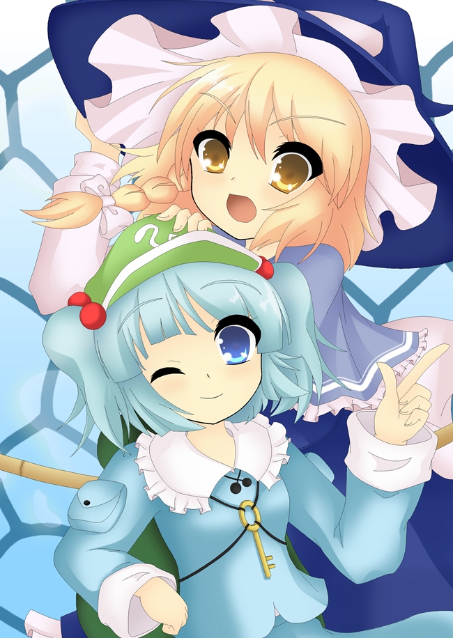 kirisame marisa and kawashiro nitori (touhou and 1 more) drawn by kumatoshi