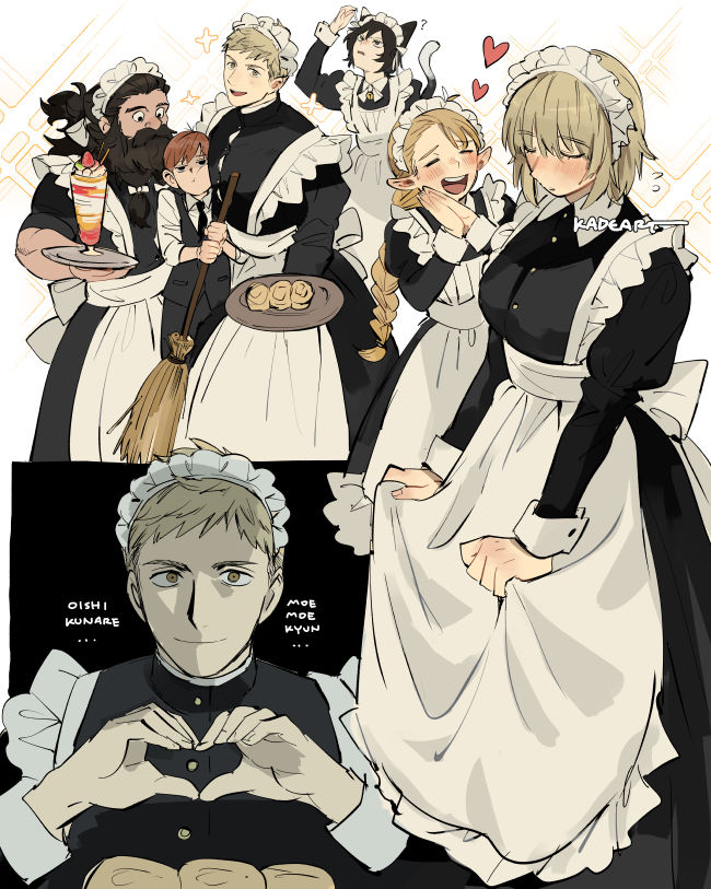 marcille donato, falin touden, laios touden, senshi, chilchuck tims, and 1 more (dungeon meshi) drawn by kadeart