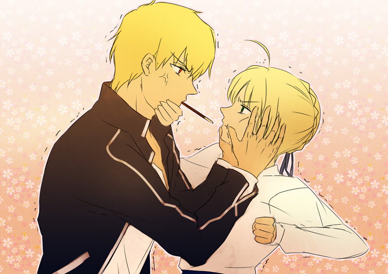 artoria pendragon, saber, and gilgamesh (fate and 2 more) drawn by feesh