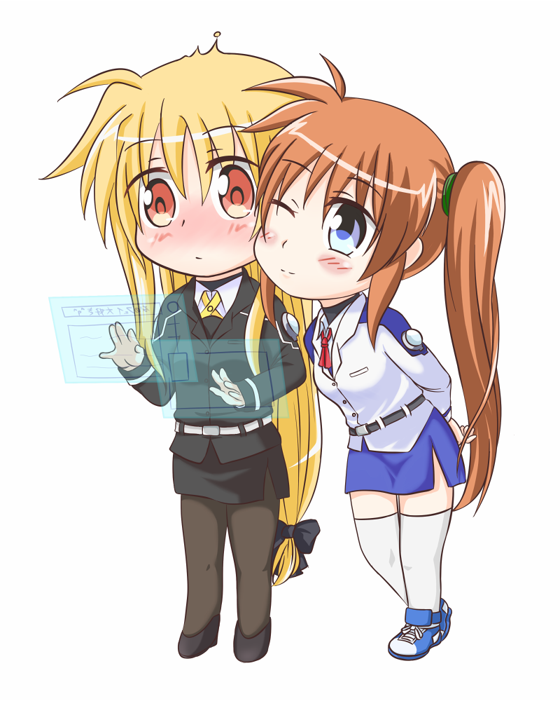 fate testarossa and takamachi nanoha (lyrical nanoha and 2 more) drawn by kerorokjy