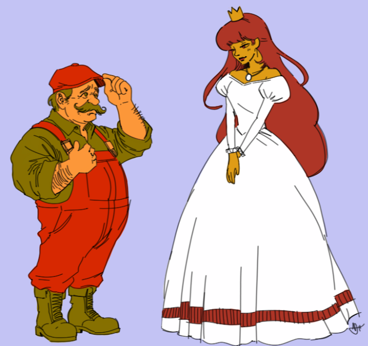 princess peach and mario (mario and 1 more) drawn by hotcoco