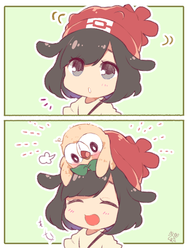 selene and rowlet (pokemon and 1 more) drawn by miyahana_yu_(artist)