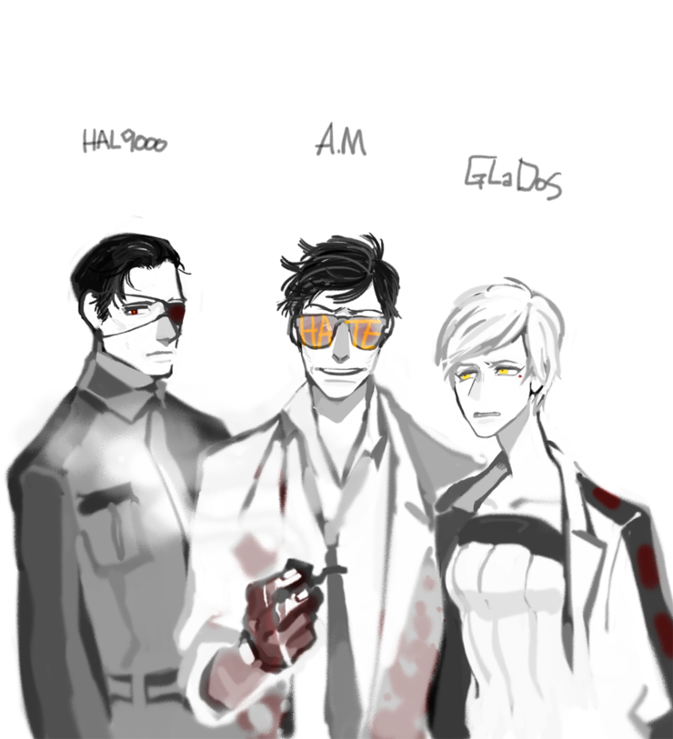 glados, hal 9000, and a.m (portal and 3 more) drawn by kwh6762