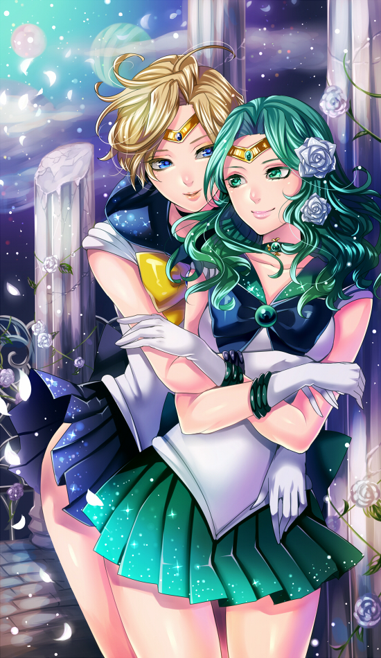 ten'ou haruka, kaiou michiru, sailor uranus, and sailor neptune (bishoujo senshi sailor moon) drawn by matsurika_youko