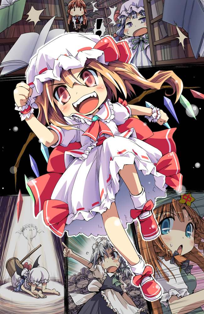 remilia scarlet, flandre scarlet, izayoi sakuya, patchouli knowledge, hong meiling, and 1 more (touhou) drawn by ham_(points)