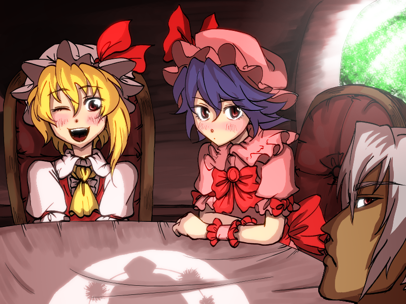 remilia scarlet, flandre scarlet, shameimaru aya, and buront (touhou and 3 more) drawn by maruman