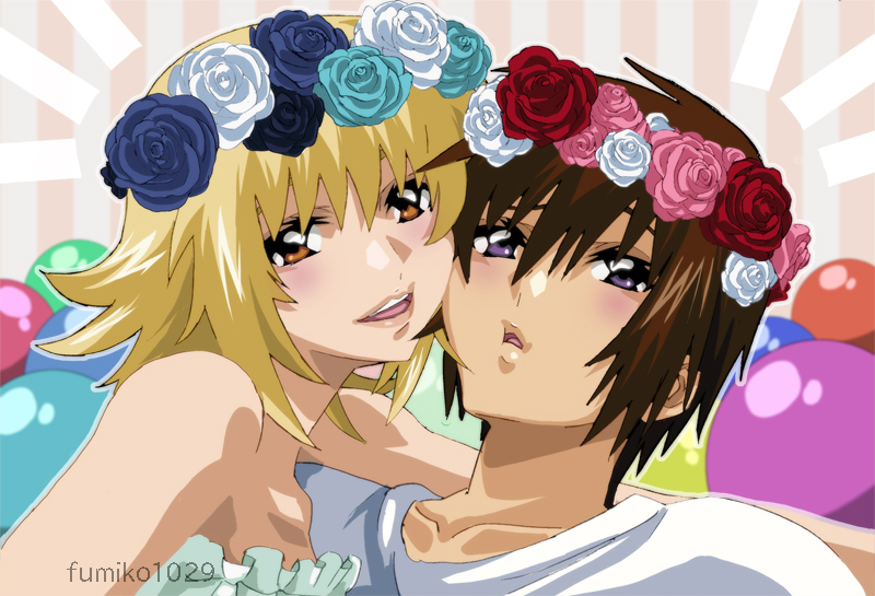 cagalli yula athha and kira yamato (gundam and 2 more) drawn by fumiko_(mesushi)