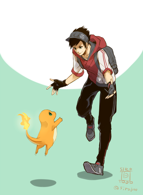 charmander and male protagonist (pokemon and 1 more) drawn by shiroton_(kazamineko)