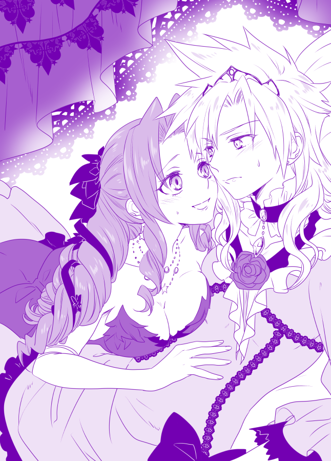 cloud strife and aerith gainsborough (final fantasy and 2 more) drawn by ikuhashi_muiko