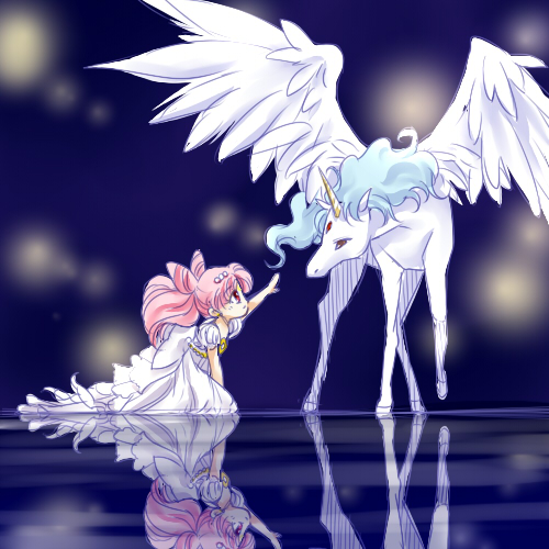 chibi usa, small lady serenity, and pegasus (bishoujo senshi sailor moon and 1 more) drawn by shirataki_kaiseki