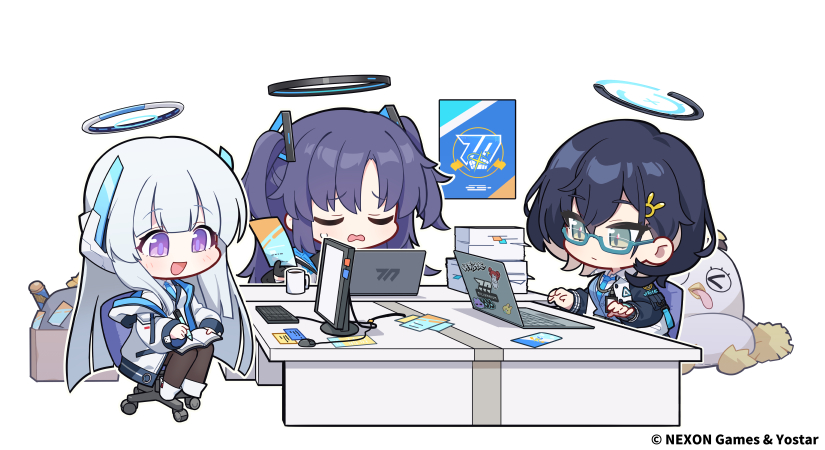 yuuka, noa, and chihiro (blue archive) drawn by nemoga