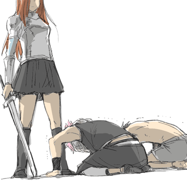 erza scarlet, natsu dragneel, and gray fullbuster (fairy tail) drawn by gurubushi