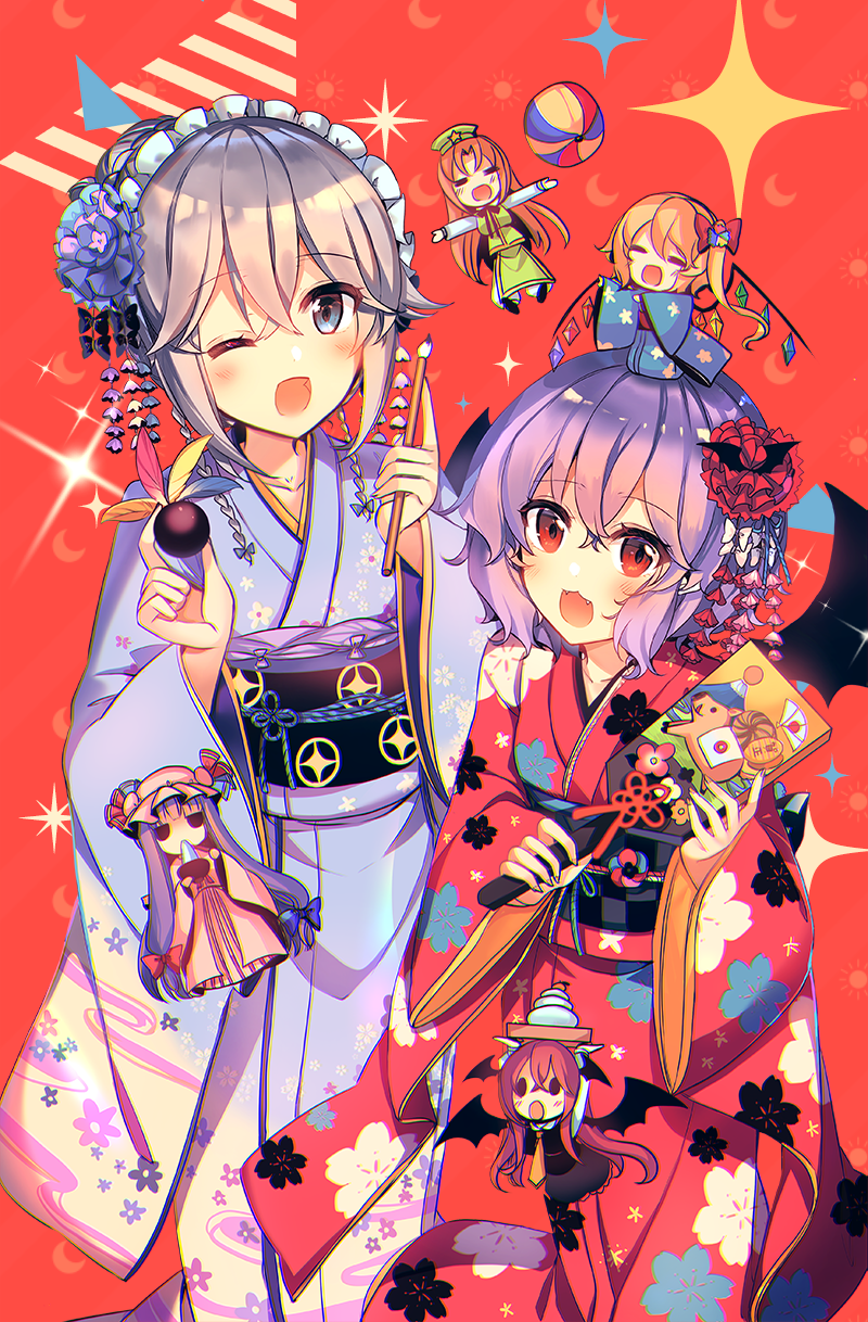 remilia scarlet, flandre scarlet, izayoi sakuya, patchouli knowledge, hong meiling, and 1 more (touhou) drawn by kirero