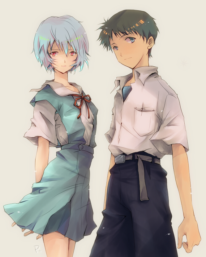 ayanami rei and ikari shinji (neon genesis evangelion and 1 more) drawn by imai_miu