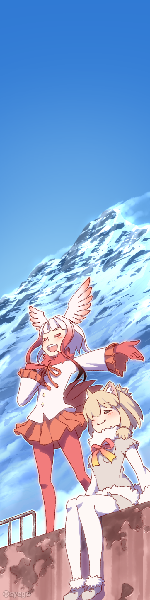 japanese crested ibis and alpaca suri (kemono friends) drawn by shapoco