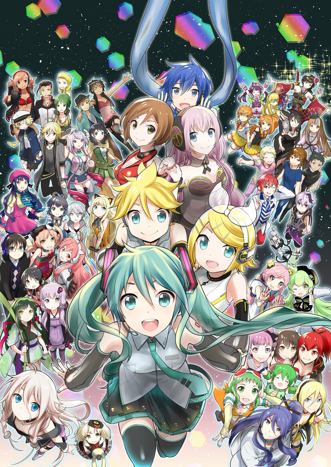hatsune miku, kagamine rin, kagamine len, megurine luka, yuzuki yukari, and 55 more (vocaloid and 3 more) drawn by kikuchi_mataha