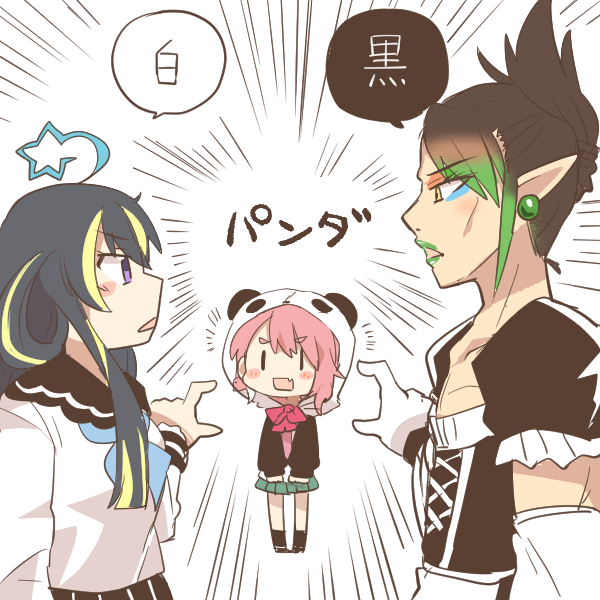 sasaki saku, hanabatake chaika, and shirohoshi jouyuu (nijisanji and 1 more) drawn by rebecca_(keinelove)