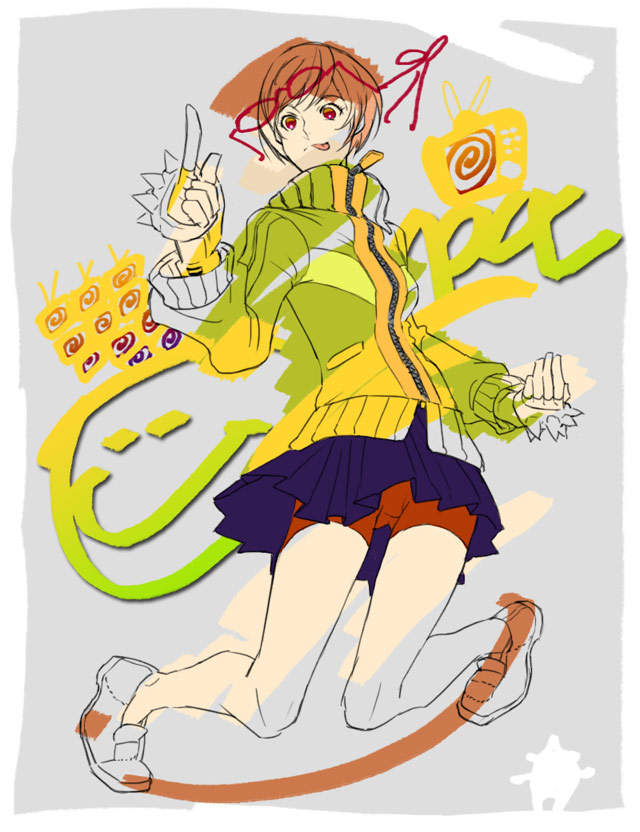 satonaka chie (persona and 1 more) drawn by kyuusugi_toku