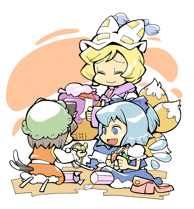 cirno, yakumo ran, and chen (touhou) drawn by hounori