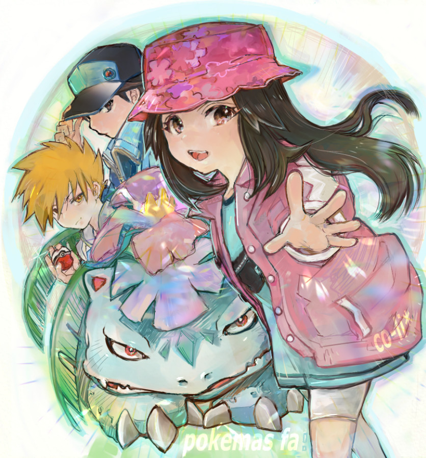 red, blue oak, leaf, venusaur, and mega venusaur (pokemon and 1 more) drawn by co-li_star