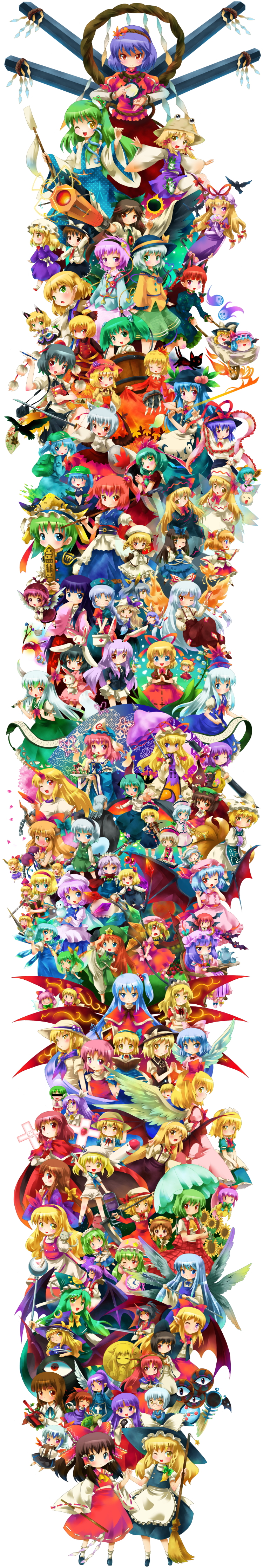 hakurei reimu, kirisame marisa, remilia scarlet, flandre scarlet, izayoi sakuya, and 105 more (touhou and 1 more) drawn by michii_yuuki