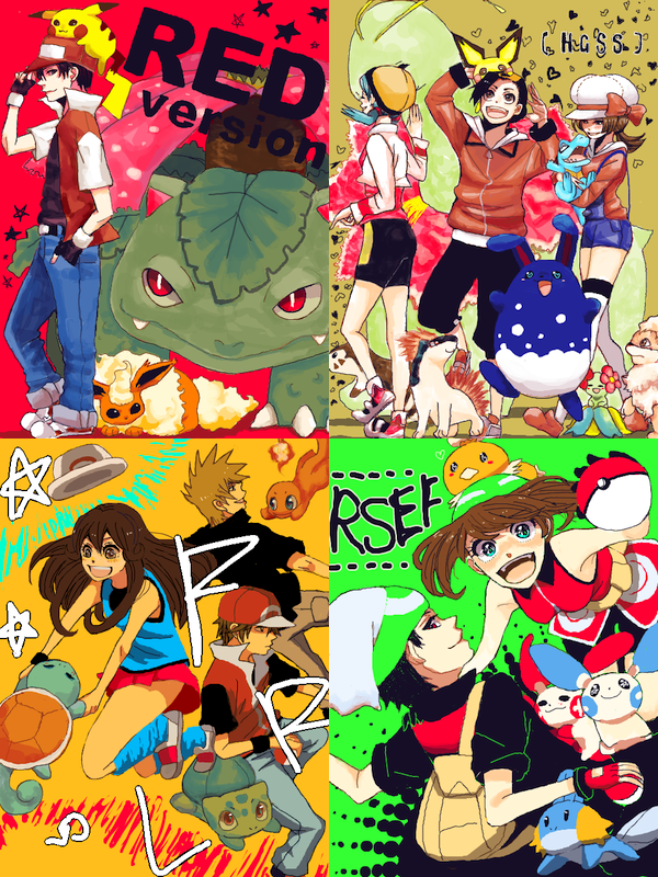 pikachu, may, red, ethan, blue oak, and 21 more (pokemon and 5 more) drawn by haru_urara_(remember)