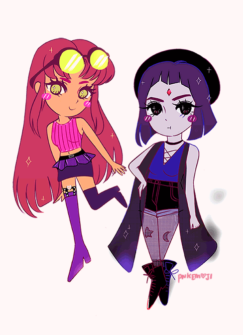 raven and starfire (dc comics and 1 more) drawn by pnkemoji