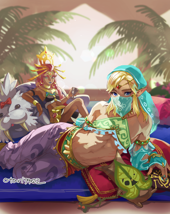link, korok, riju, sand seal, and patricia (the legend of zelda and 1 more) drawn by indesign