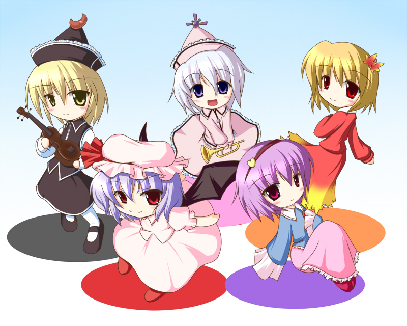 remilia scarlet, komeiji satori, aki shizuha, lunasa prismriver, and merlin prismriver (touhou) drawn by miyo_(miyomiyo01)