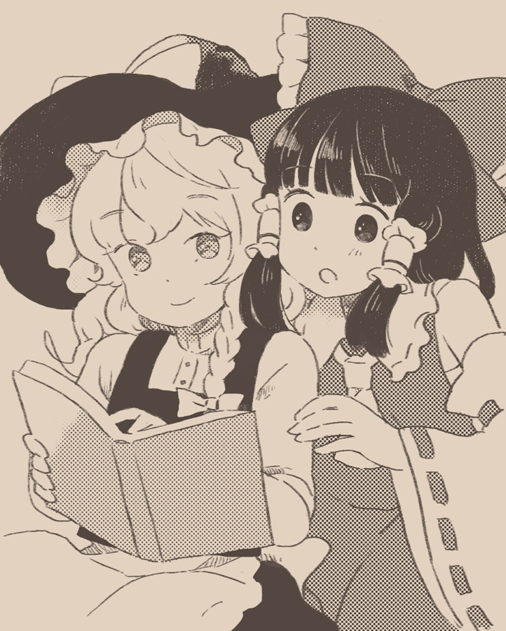 hakurei reimu and kirisame marisa (touhou) drawn by keyaki_(mora_ll)
