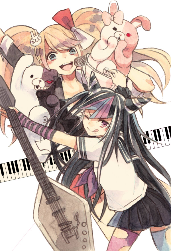 enoshima junko, monokuma, monomi, and mioda ibuki (danganronpa and 2 more) drawn by amarisu