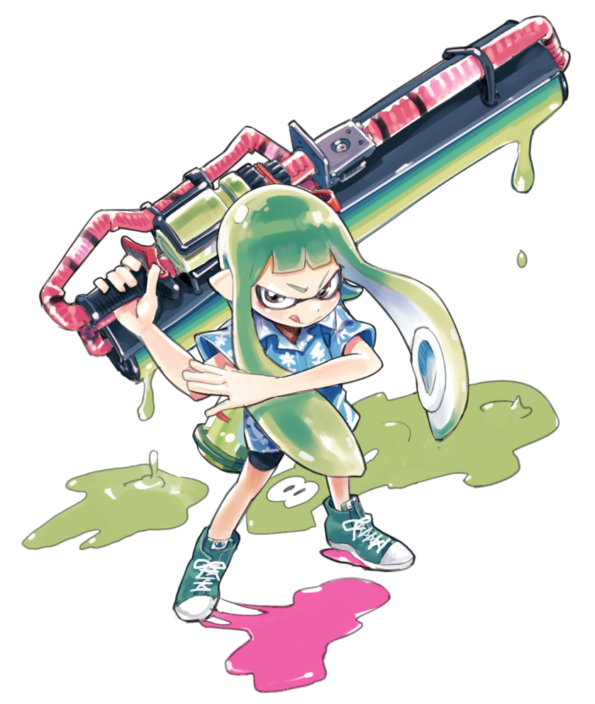 inkling player character and inkling girl (splatoon and 1 more) drawn by ikeda_keisuke