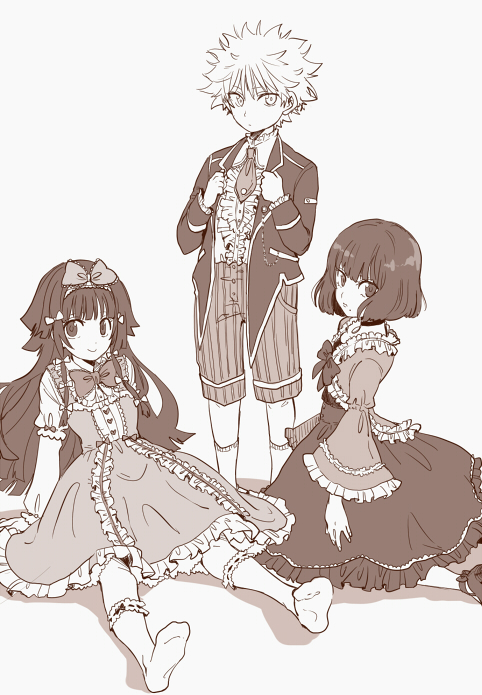 killua zoldyck, alluka zoldyck, and kalluto zoldyck (hunter x hunter) drawn by tsukasa_(mooncry)