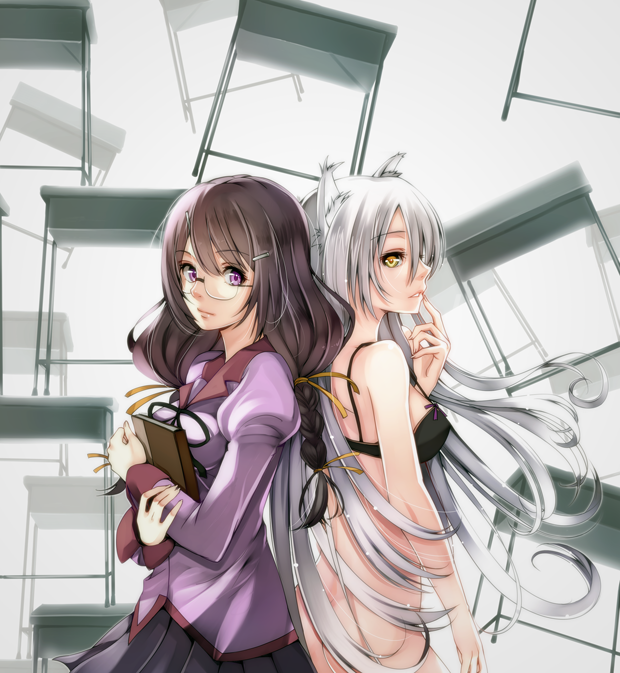 hanekawa tsubasa and black hanekawa (monogatari and 2 more) drawn by amayofuu
