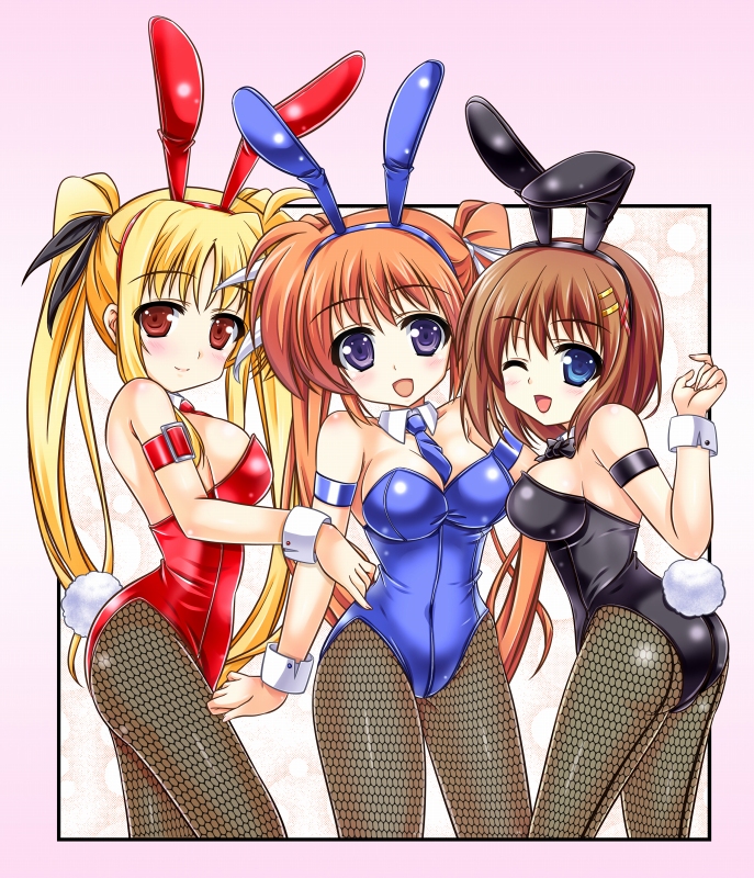 fate testarossa, takamachi nanoha, and yagami hayate (lyrical nanoha and 1 more) drawn by murasaki_atsushi