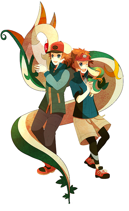 hilbert, snivy, nate, and serperior (pokemon and 2 more) drawn by himari_g_(sr)
