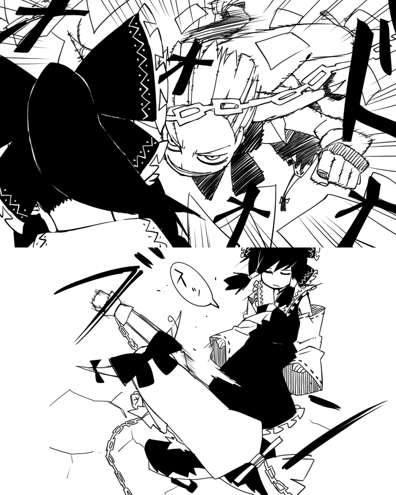 hakurei reimu and ibuki suika (touhou and 1 more) drawn by yaza