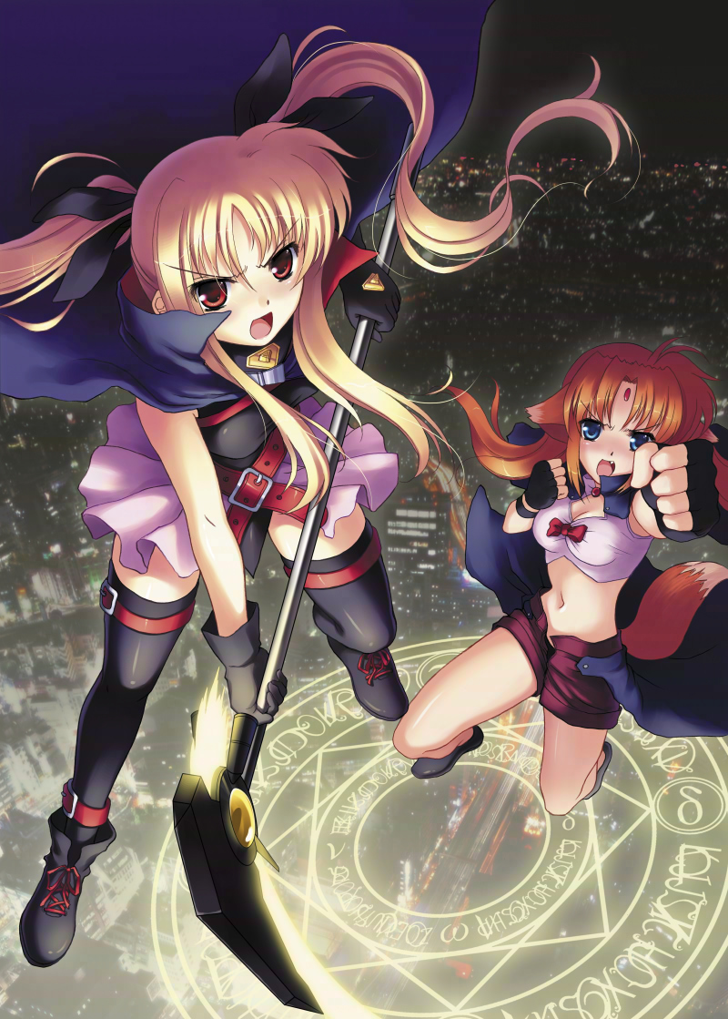 fate testarossa, bardiche, and arf (lyrical nanoha and 1 more) drawn by yano_yoshinori