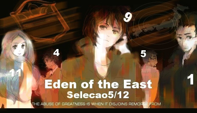 takizawa akira, kuroha diana shiratori, kondou yuusei, mononobe daiju, and hajime hiura (higashi no eden) drawn by kamiyunoku