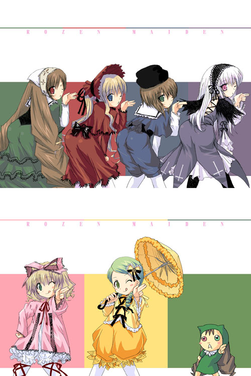 suigintou, shinku, suiseiseki, souseiseki, hinaichigo, and 1 more (rozen maiden and 1 more)
