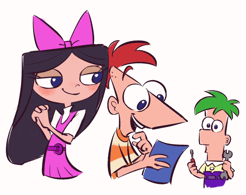 phineas flynn, isabella garcia-shapiro, and ferb fletcher (phineas and ferb) drawn by ukata