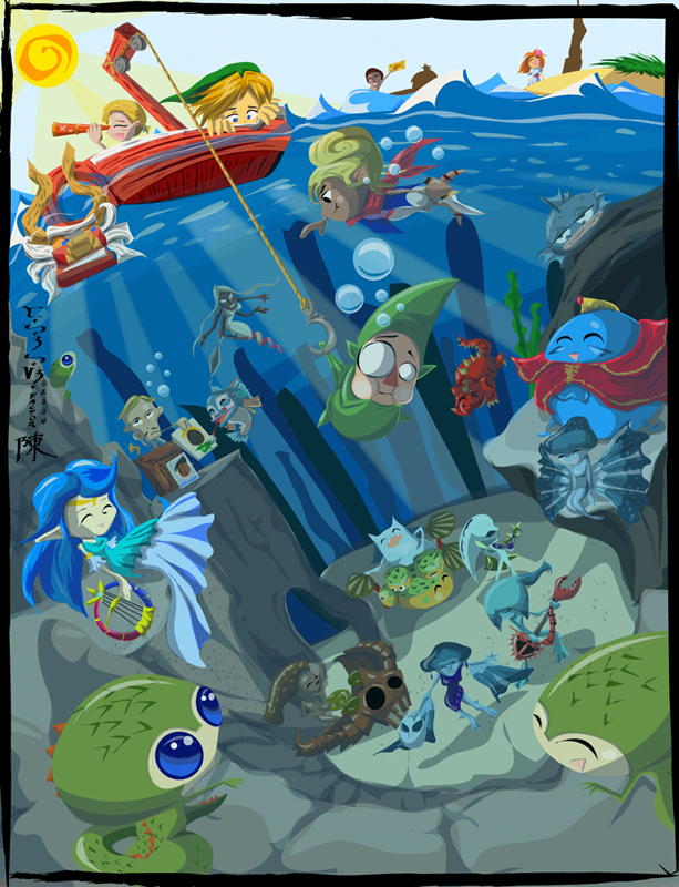link, tetra, princess ruto, marin, great fairy, and 13 more (the legend of zelda and 5 more) drawn by indiochink
